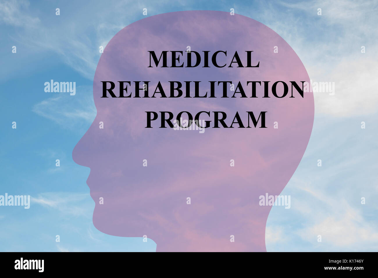 Render illustration of "MEDICAL REHABILITATION PROGRAM" script on head