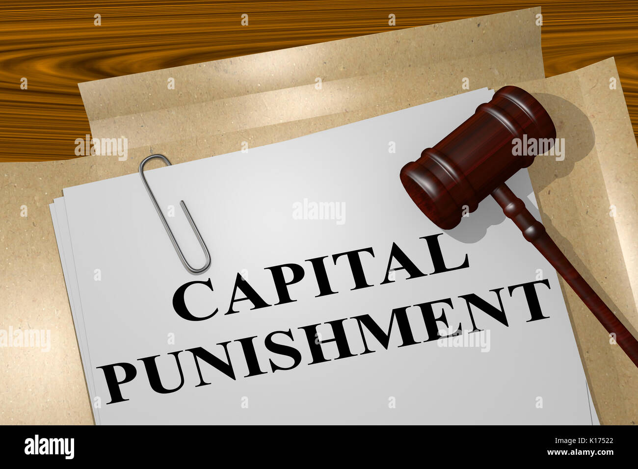 3D illustration of 'CAPITAL PUNISHMENT' title on Legal Documents Stock Photo