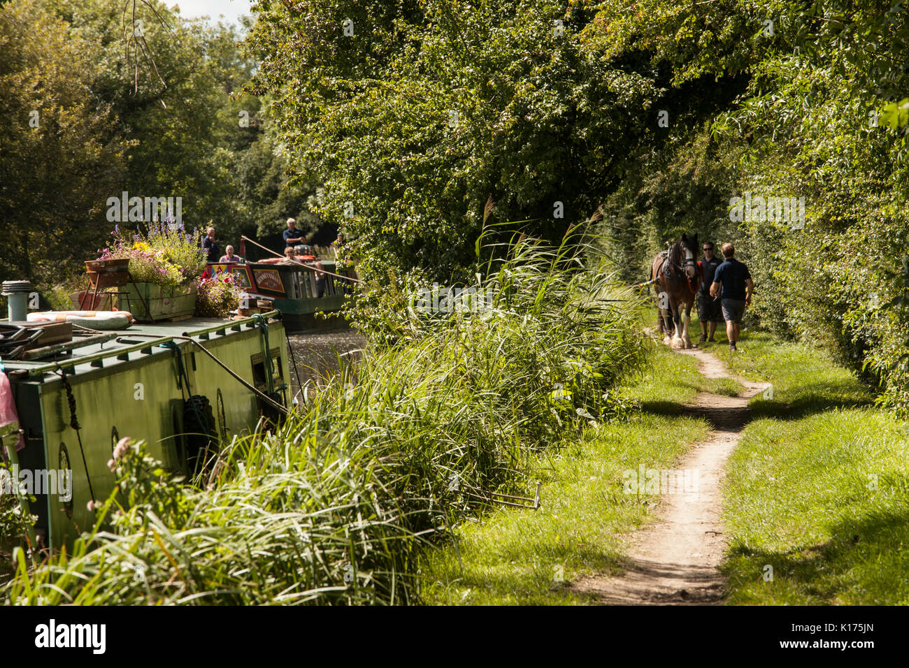horse drawn barge on the Kennet and avon canal Newbury Stock Photo