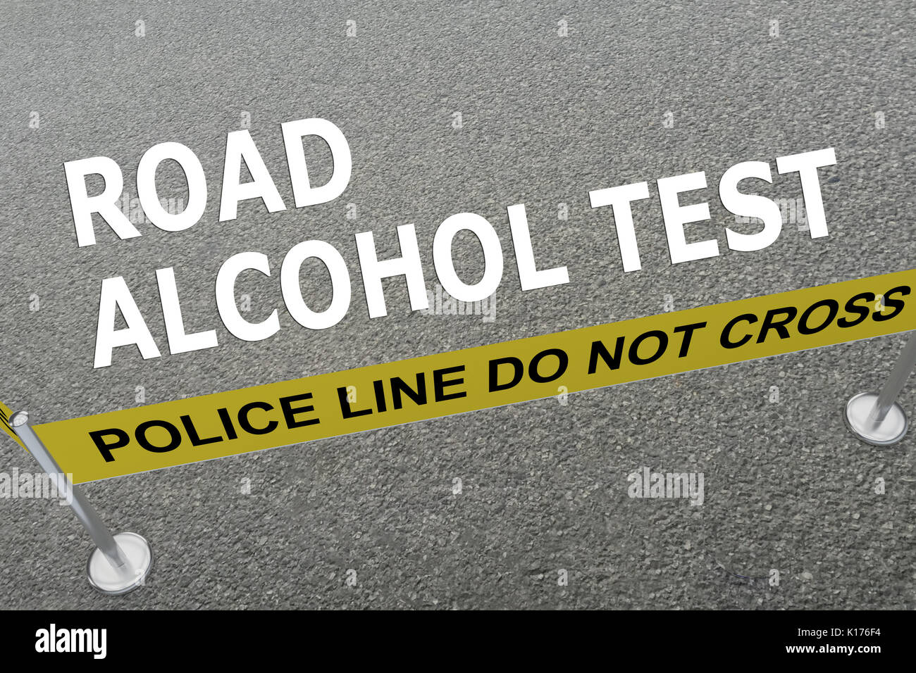 3D illustration of "ROAD ALCOHOL TEST" title on the ground in a police