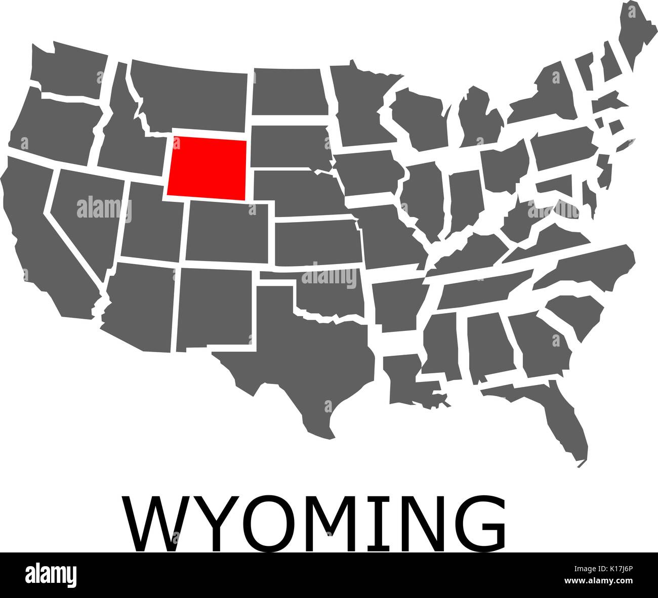 Bordering Map Of Usa With State Of Wyoming Marked With Red Color