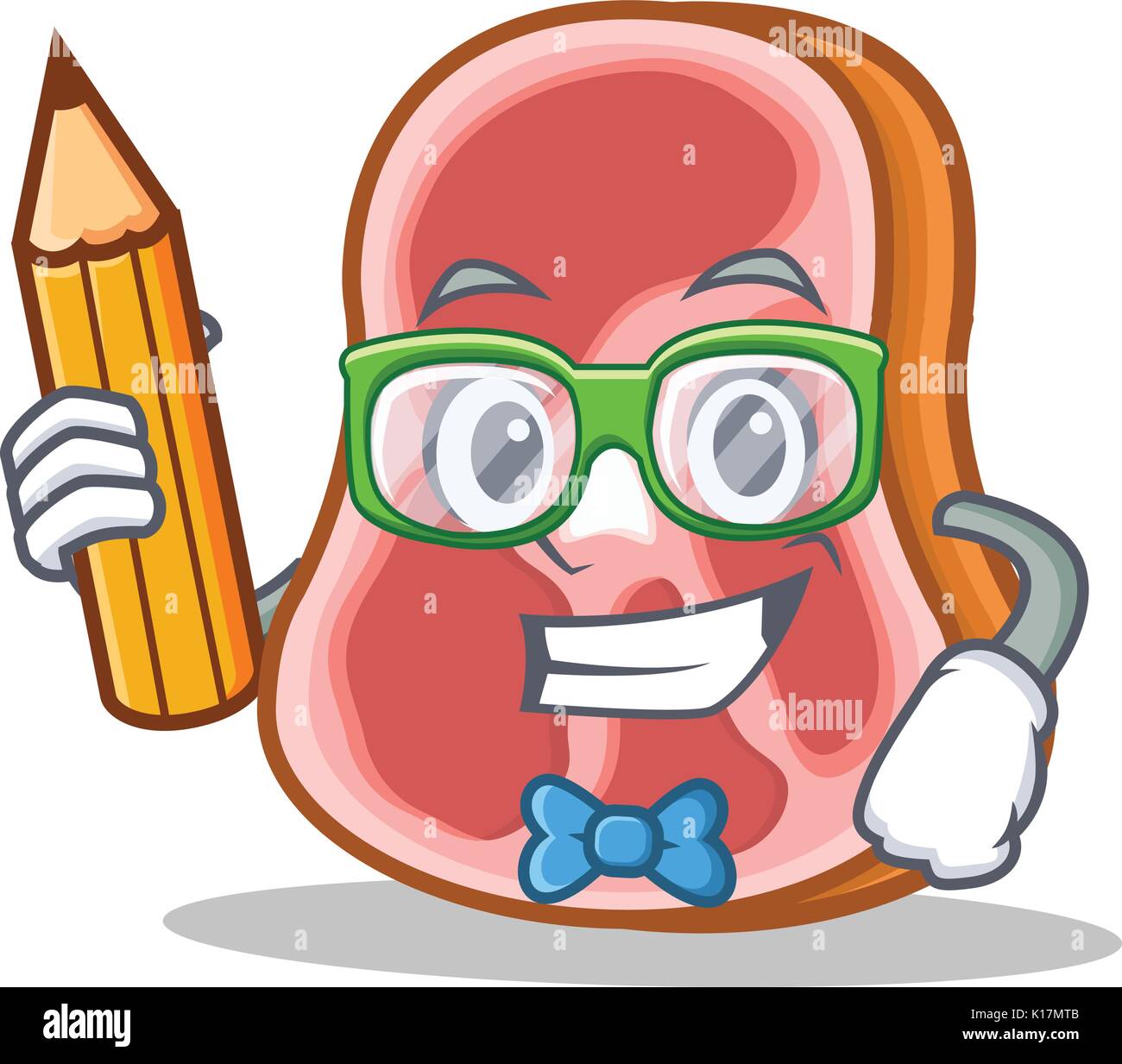 Student with pencil meat character cartoon food Stock Vector Image