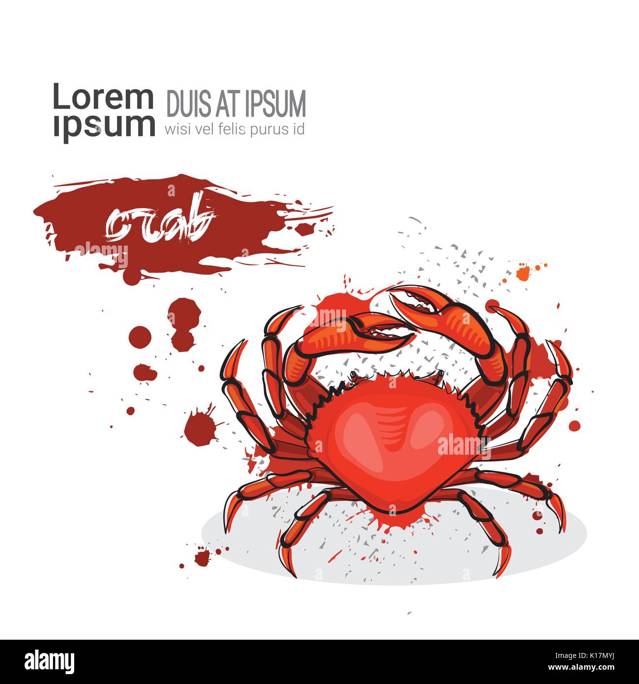 Crab Hand Drawn Watercolor Sea Food On White Background With Copy Space ...