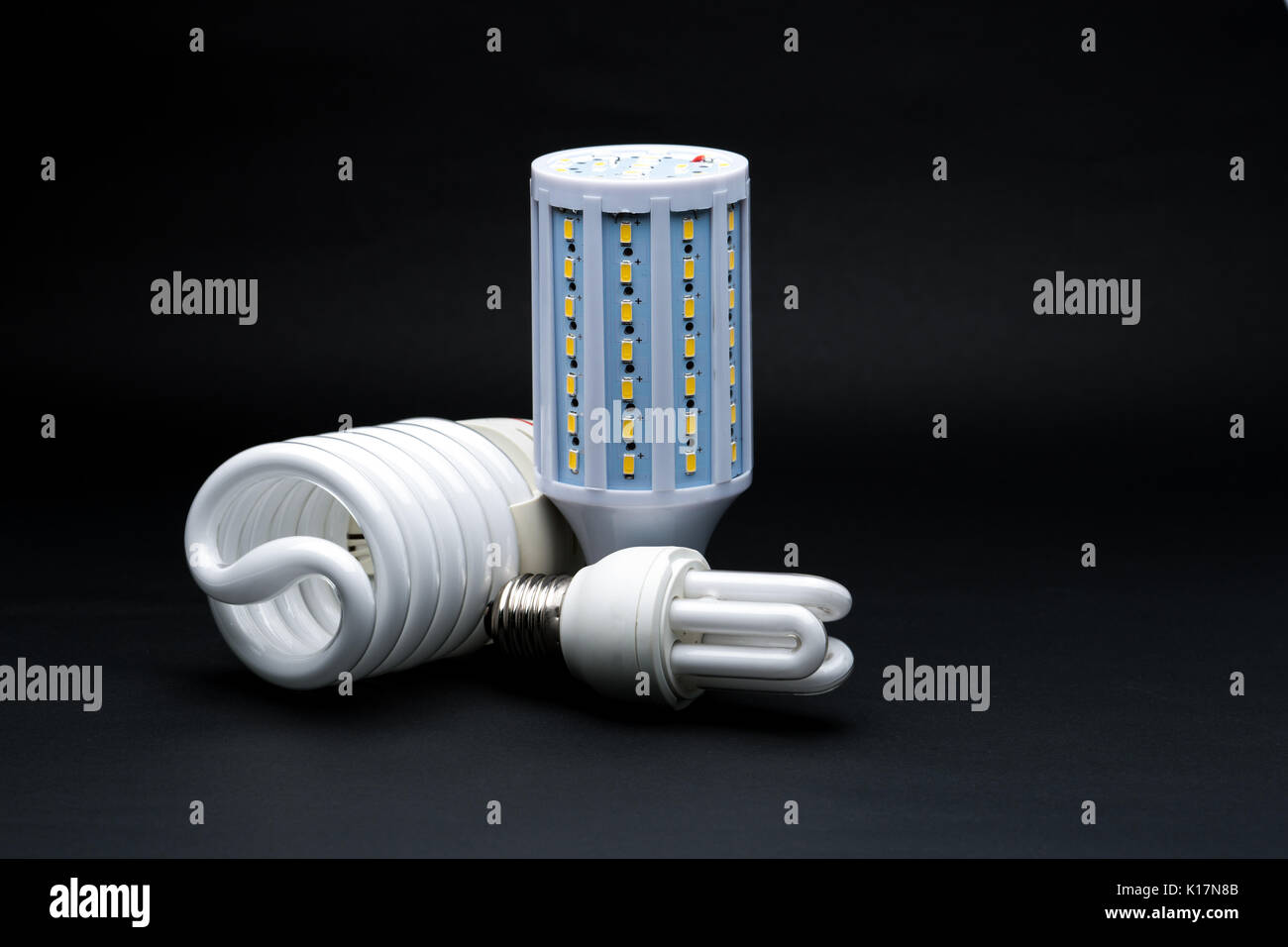 Three type of LED lamp on black background Stock Photo