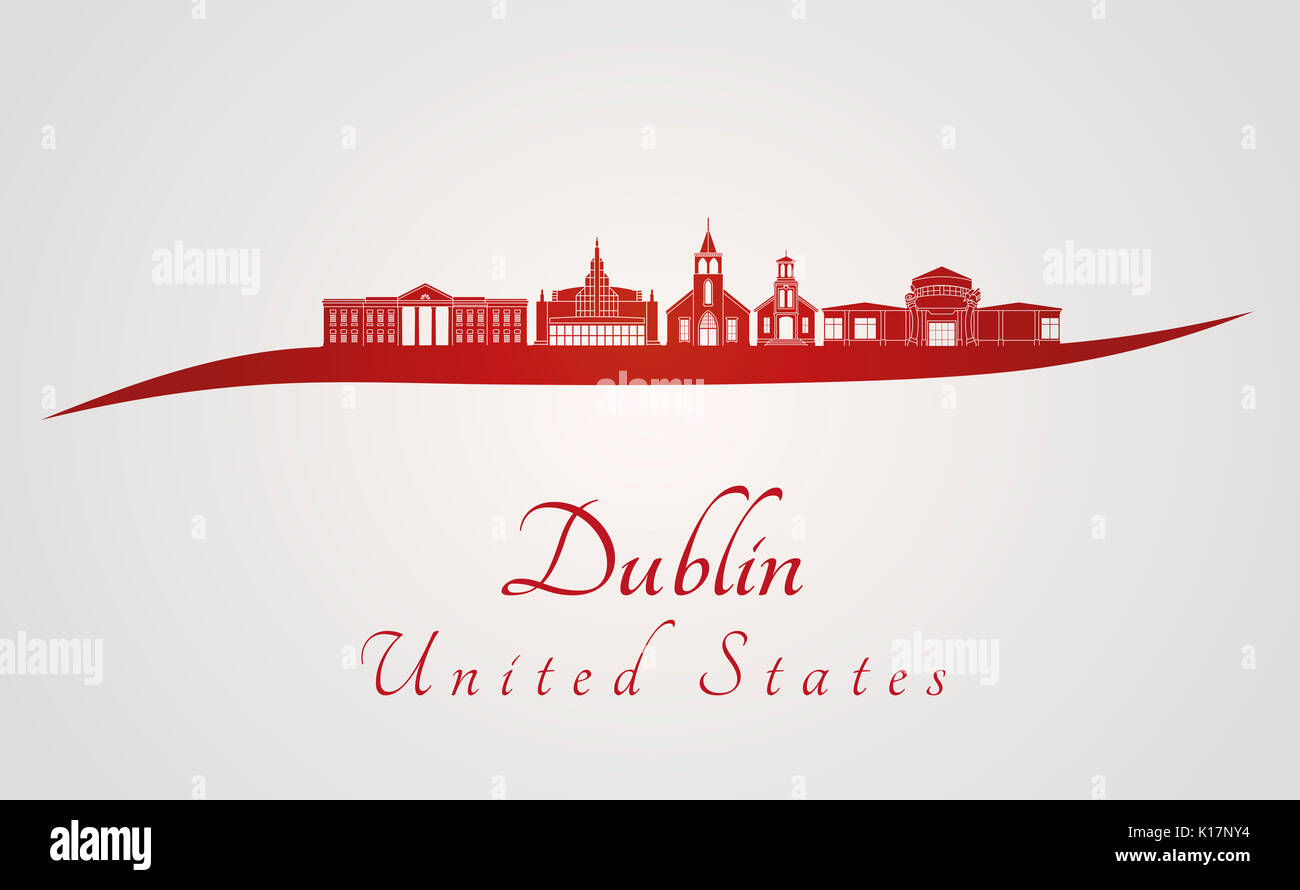 Dublin, CA skyline in red and gray background in editable vector file Stock Photo