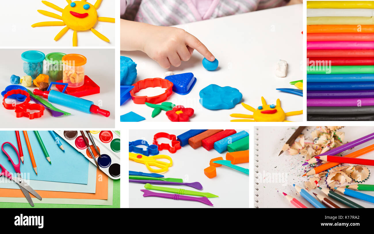 Set of  shool supplies and plasticine Stock Photo