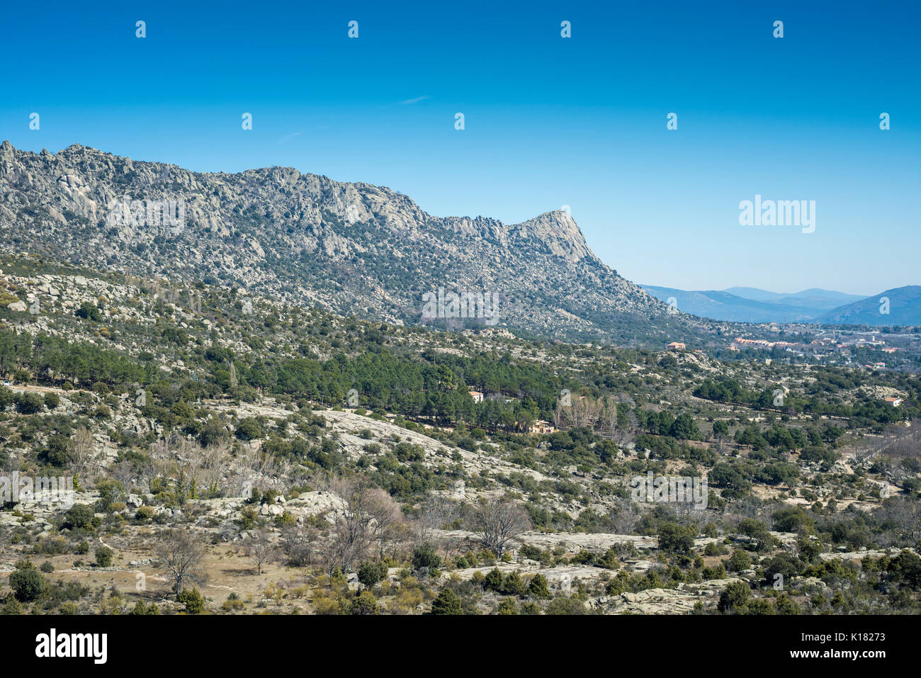 Views of La Cabrera Range, in Madrid, Spain. It can be seen Honey Peak (Pico de la Miel, in Spanish). Stock Photo