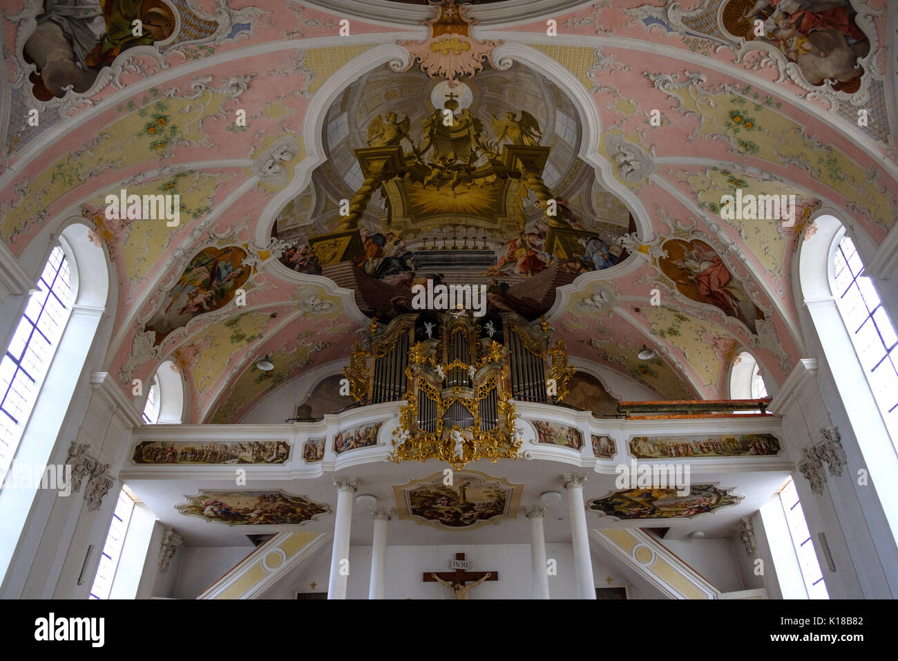 St.Peter and Paul Cathedral in Oberammergau, Germany Stock Photo