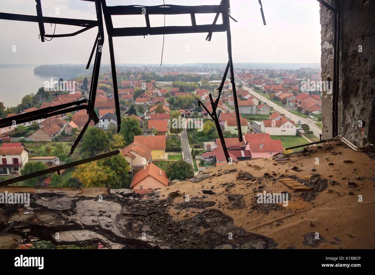 Destroyed water tower in Vukovar. Stock Photo