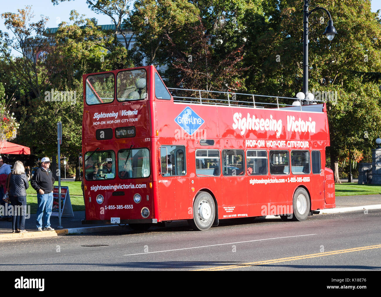 A red double decker tourist bus Victoria, Vancouver Island, Canada, North America Stock Photo
