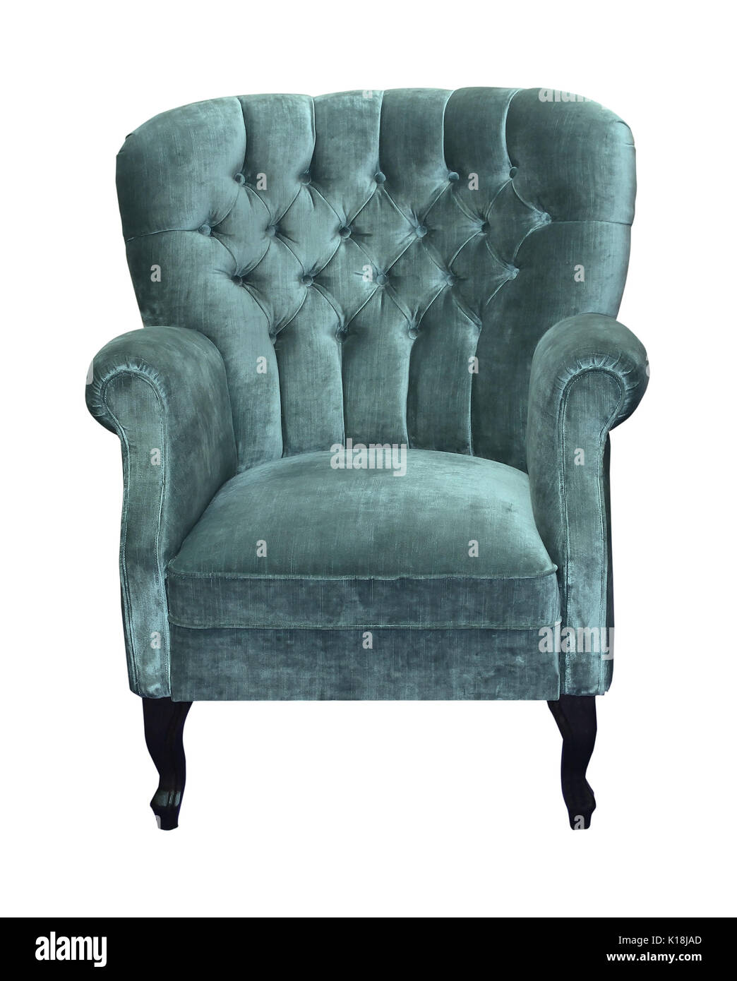 Retro armchair with velvet upholstery isolated with clipping path included Stock Photo