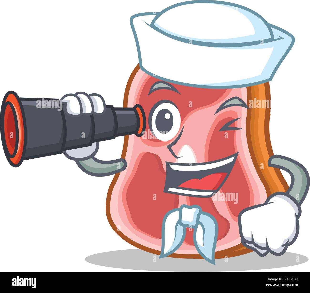 Sailor with binocular meat character cartoon food Stock Vector Image ...