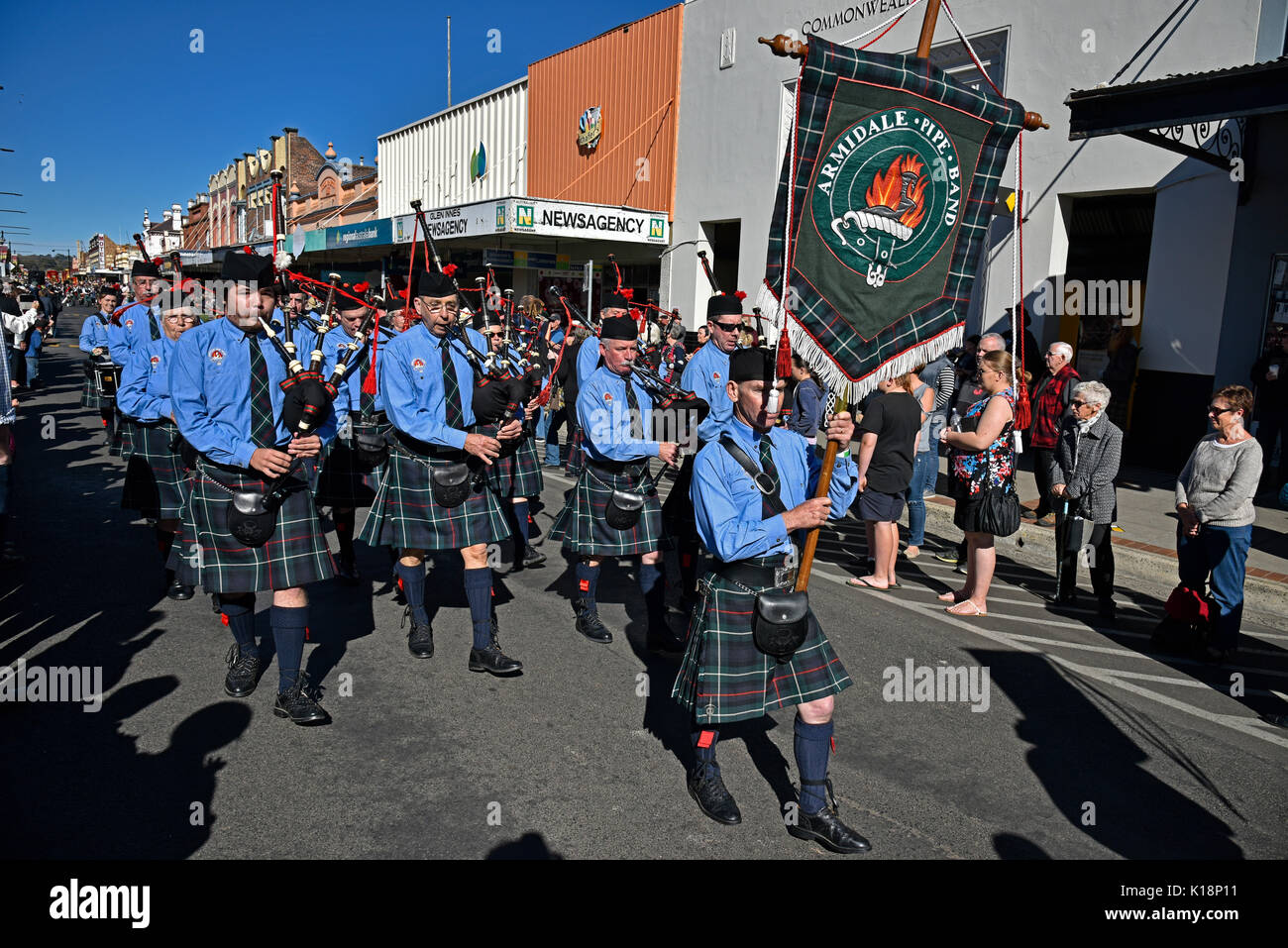 Pipe and drum bands performing at the Celtic festival and street parade