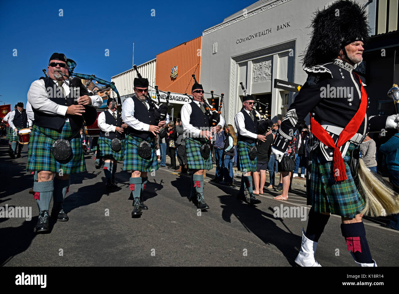Pipe and drum bands performing at the Celtic festival and street parade