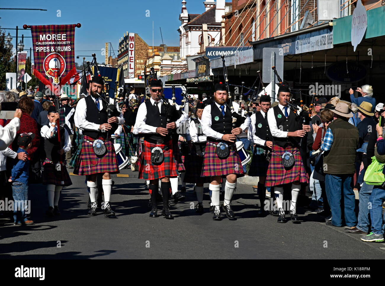 Pipe and drum bands performing at the Celtic festival and street parade