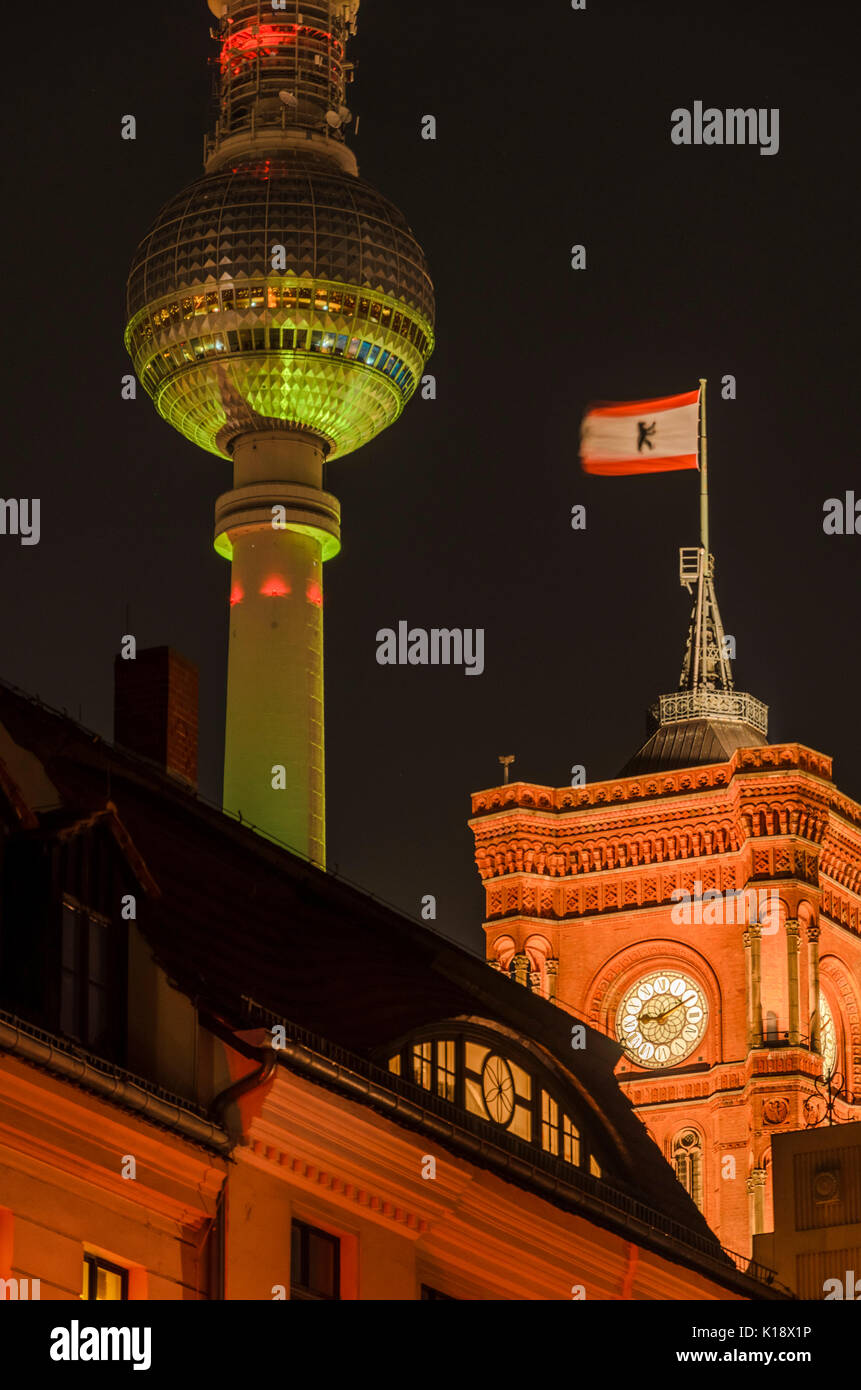 Rotes Rathaus and television tower, Berlin, Deutschland Stock Photo