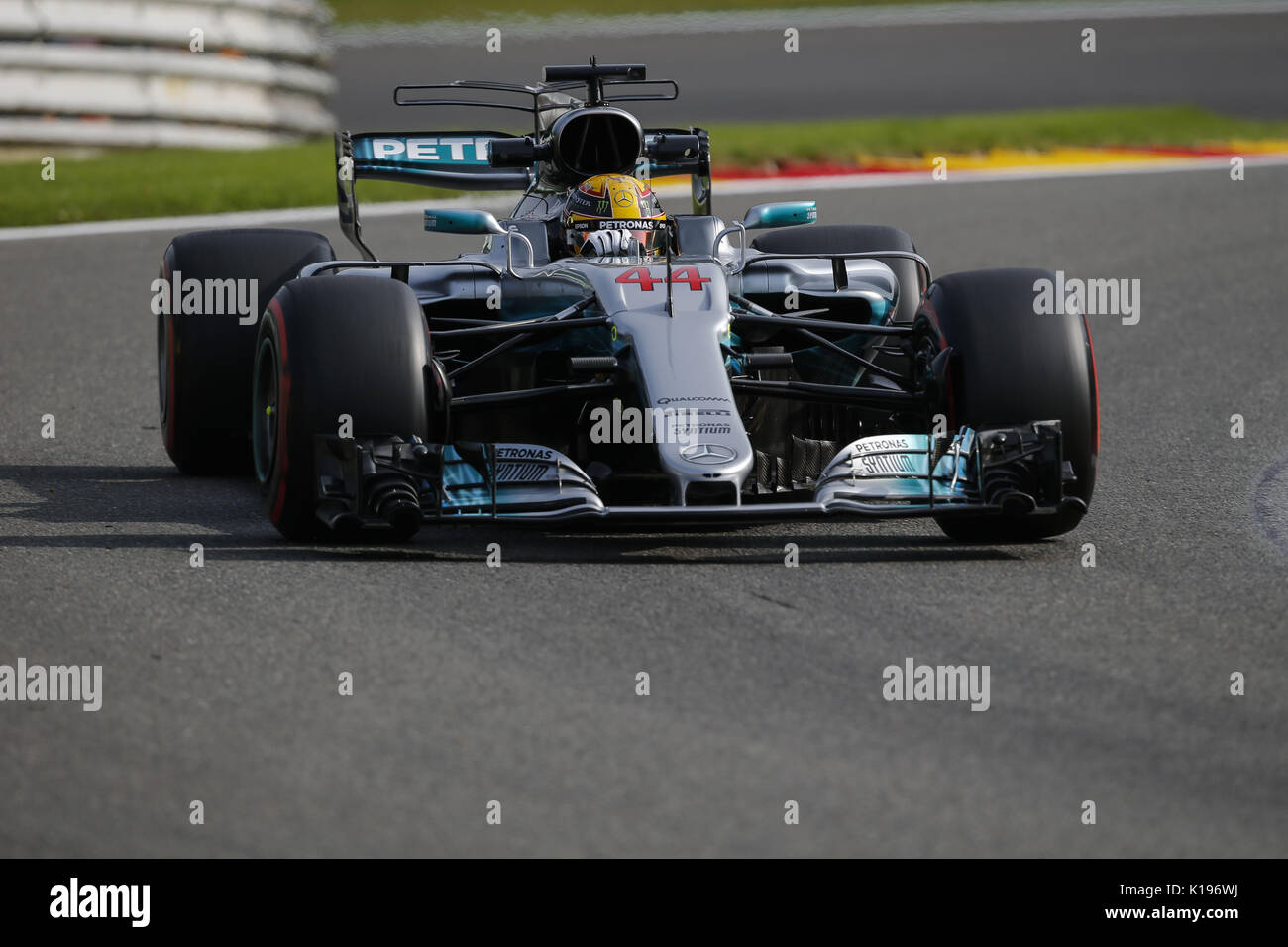 Francorchamps, Belgium. 25th Aug, 2017. LEWIS HAMILTON of Great Britain and Mercedes AMG Petronas F1 Team drives during practice session of the 2017 Formula 1 Belgian Grand Prix in Francorchamps, Belgium. Credit: James Gasperotti/ZUMA Wire/Alamy Live News Stock Photo