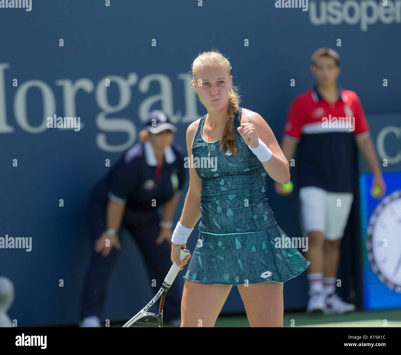 New York, United States. 25th Aug, 2017. New York, NY USA - August 25, 2017: Anna Blinkova of Russia reacts during qualifying game against Bernarda Pera of USA at US Open 2017 Credit: lev radin/Alamy Live News Stock Photo