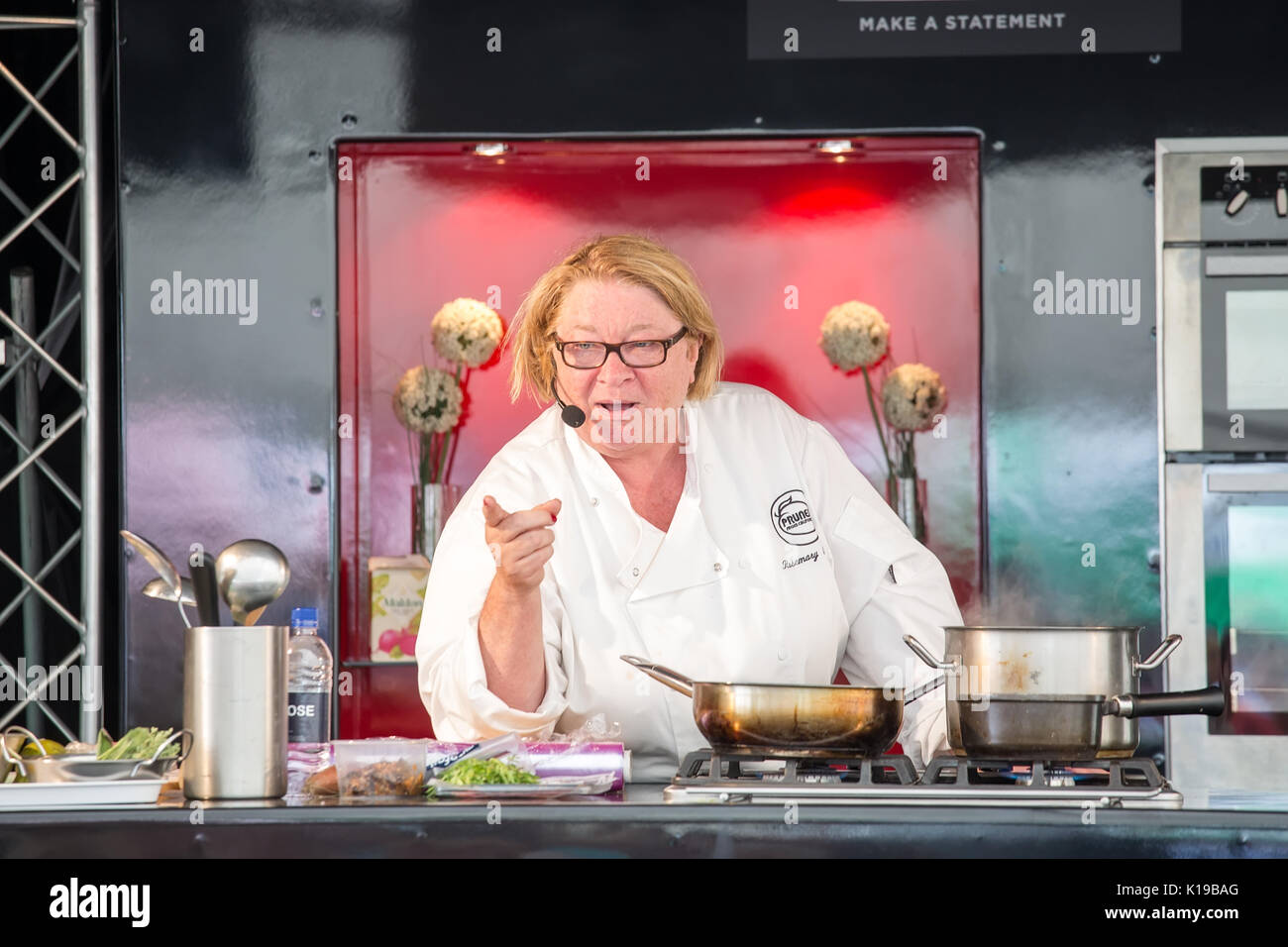 London, Uk, 26 August 2017. BBC's The Big Family Cooking Showdown judge Rosemary Shrager in a cooking demo at the Foodies Festival 2017 . © Laura De Meo/ Alamy Live News Stock Photo