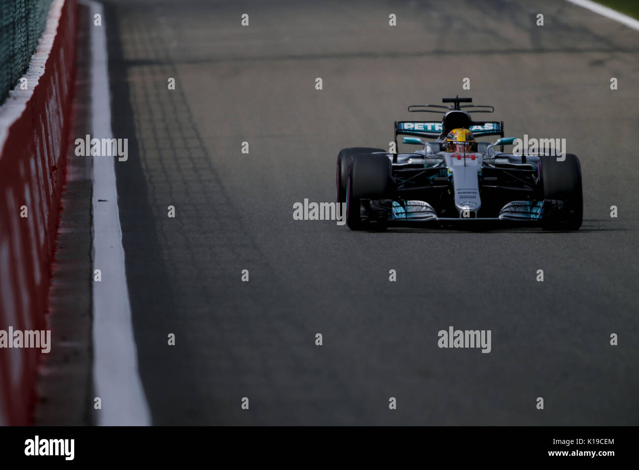 Francorchamps, Belgium. 26th Aug, 2017. LEWIS HAMILTON of Great Britain and Mercedes AMG Petronas F1 Team drives during the qualifying session of the 2017 Formula 1 Belgian Grand Prix in Francorchamps, Belgium. Credit: James Gasperotti/ZUMA Wire/Alamy Live News Stock Photo