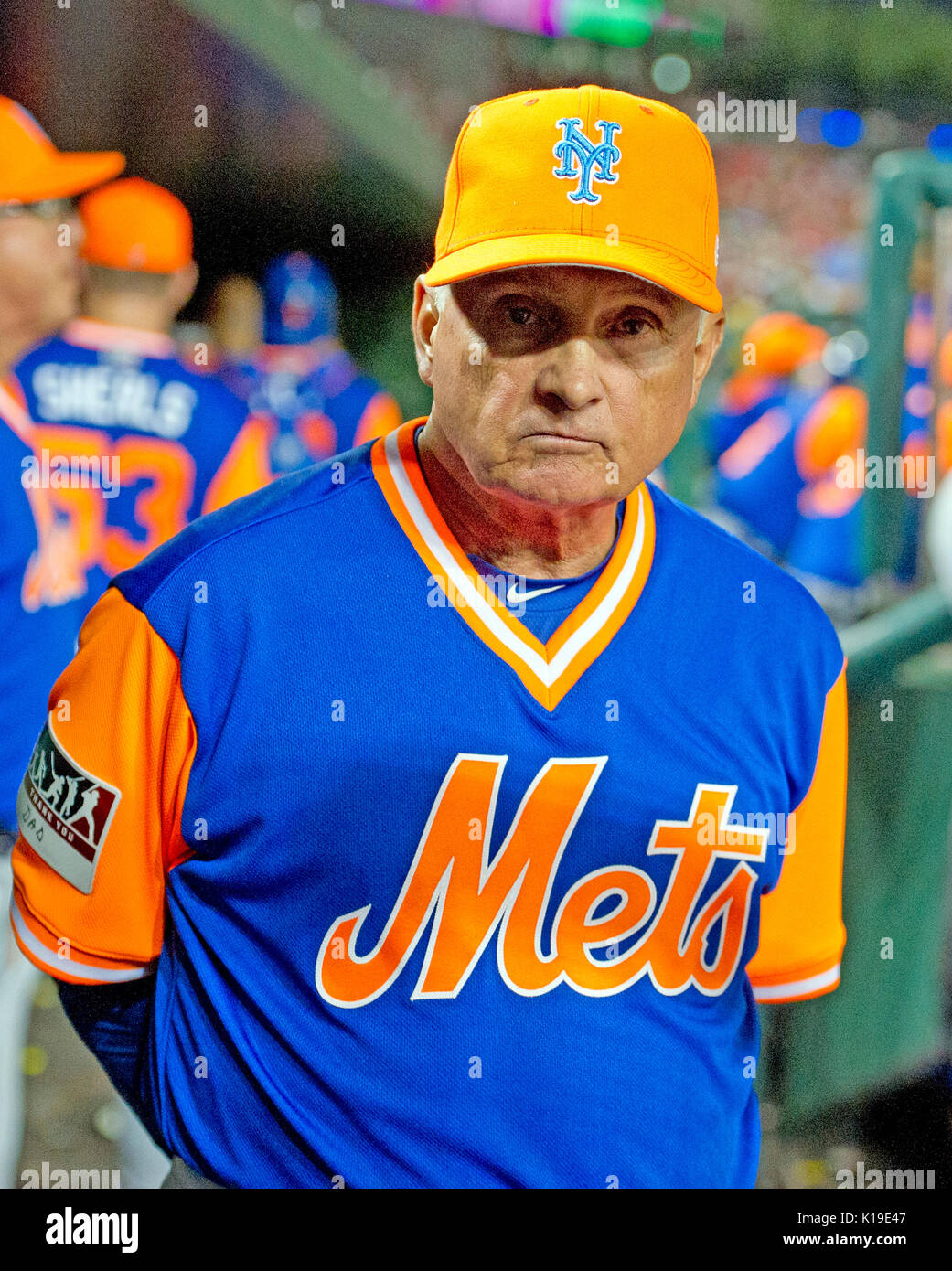 New York Mets manager Terry Collins (10) in the dugout during eighth