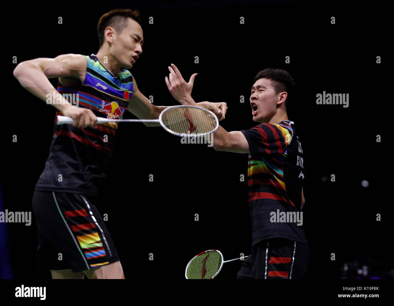 Glasgow, Britain. 26th Aug, 2017. Liu Cheng (R) and Zhang Nan of China