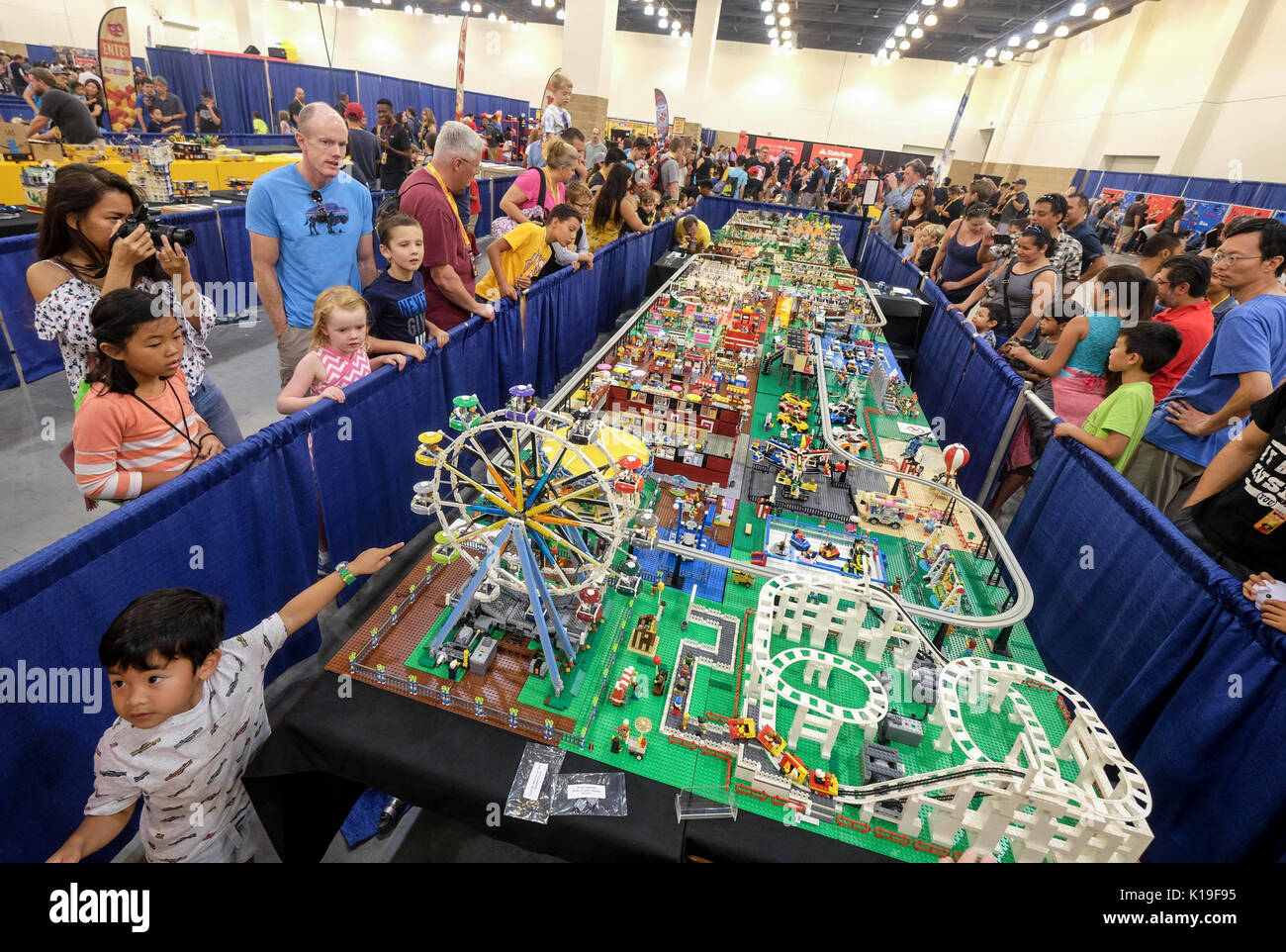 Pasadena, USA. 26th Aug, 2017. People watch the State Fair built in LEGO  displayed at the 2017 Brick Fest Live LEGO Fan Experience at Pasadena  Convention Center in Pasadena, the United States,