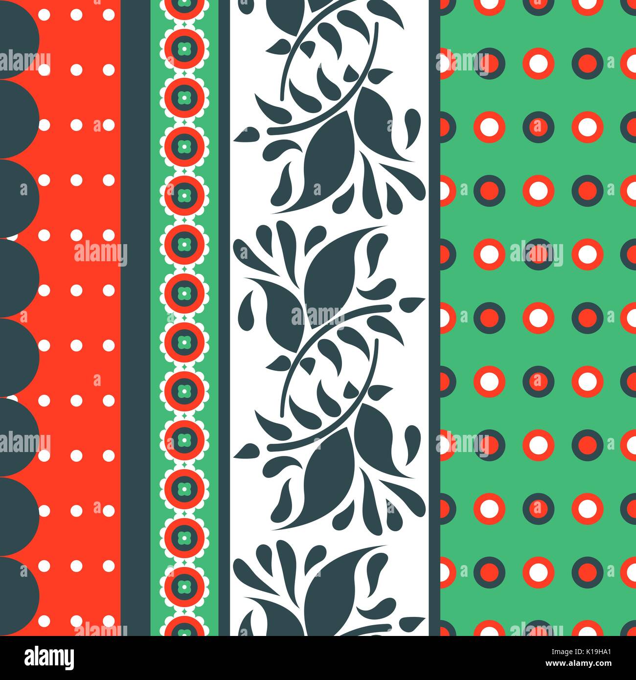 Folk floral red and green seamless vector pattern. Stock Vector