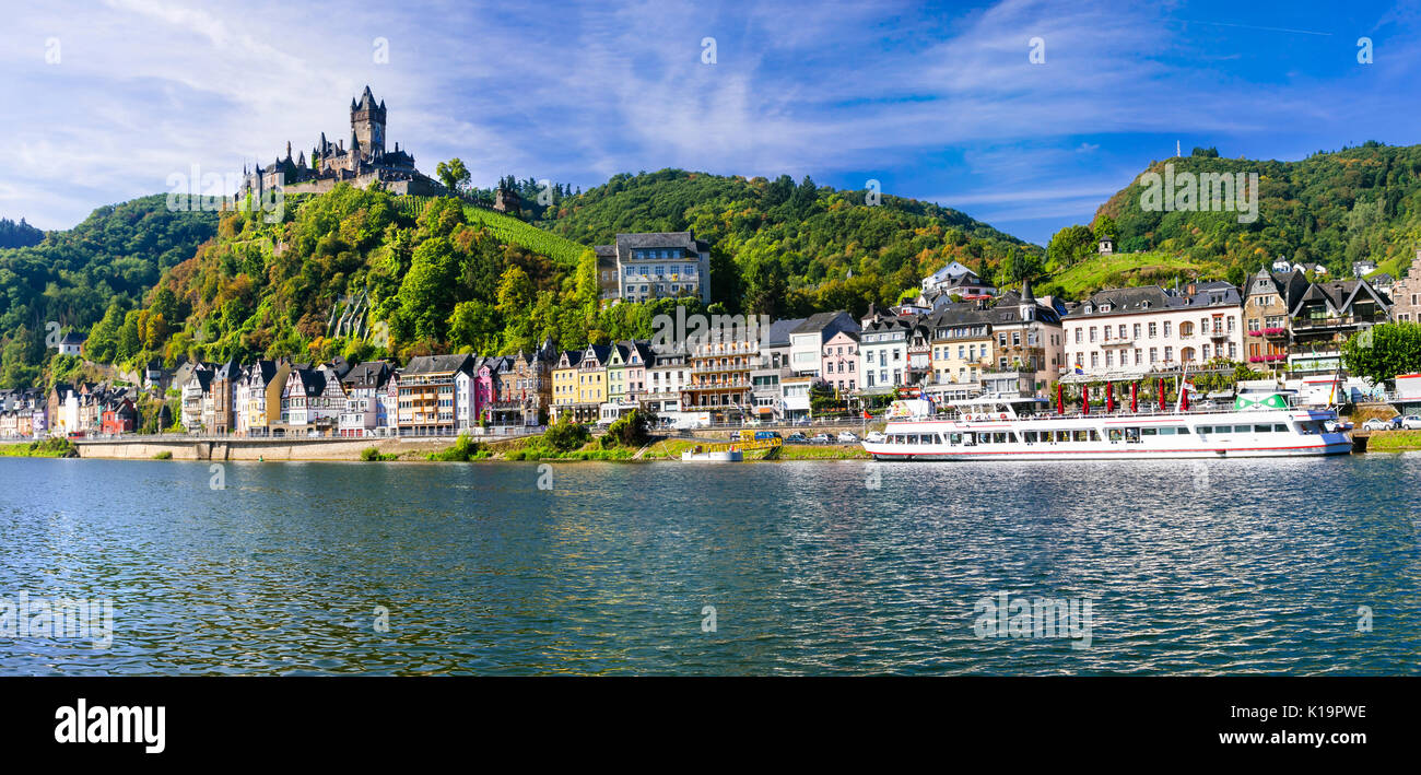 Panoramic view of Cochem town over river Rhine,Germany. Stock Photo