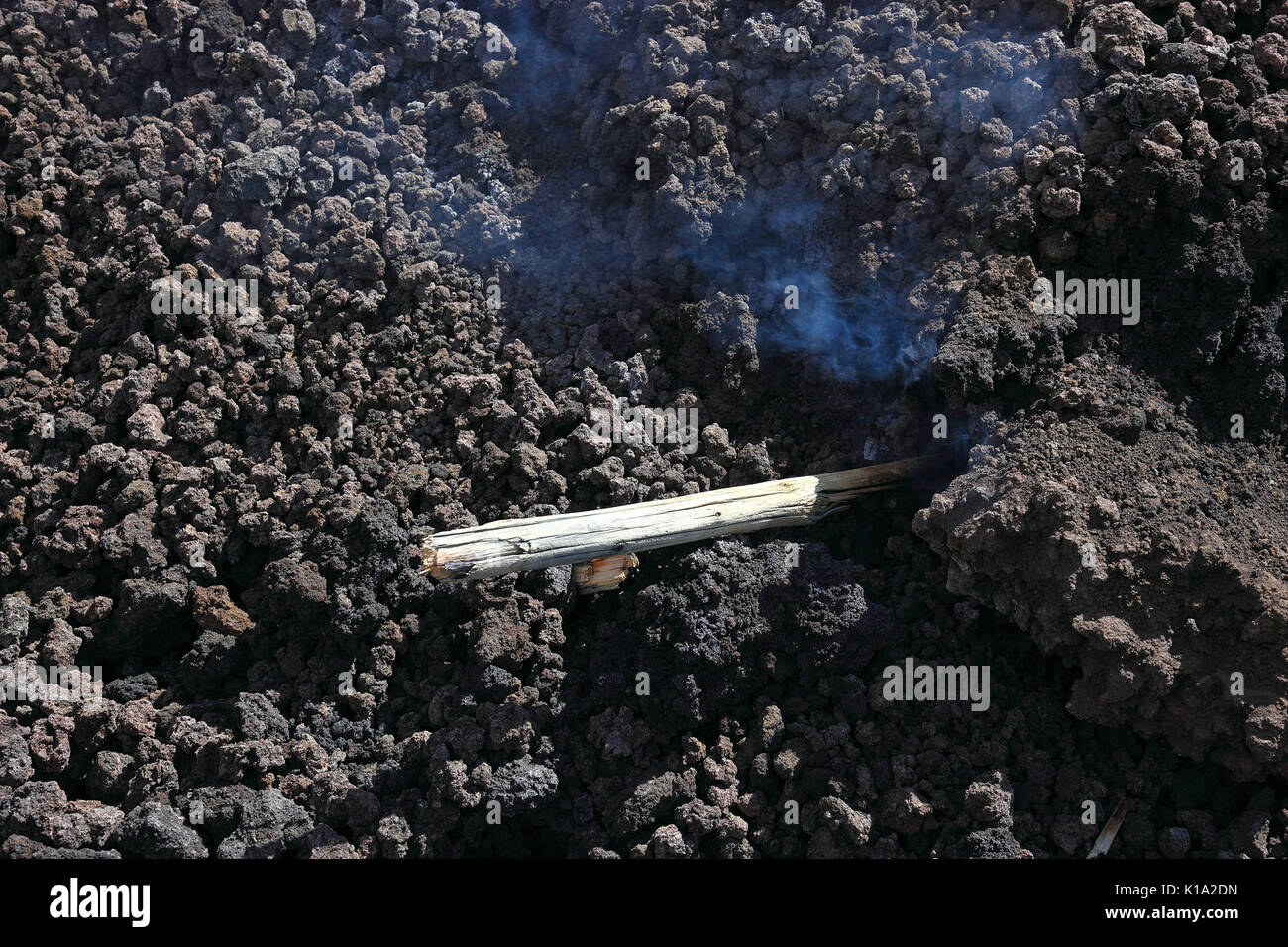 Sicily, volcanic landscape, hot lava at Etna Stock Photo