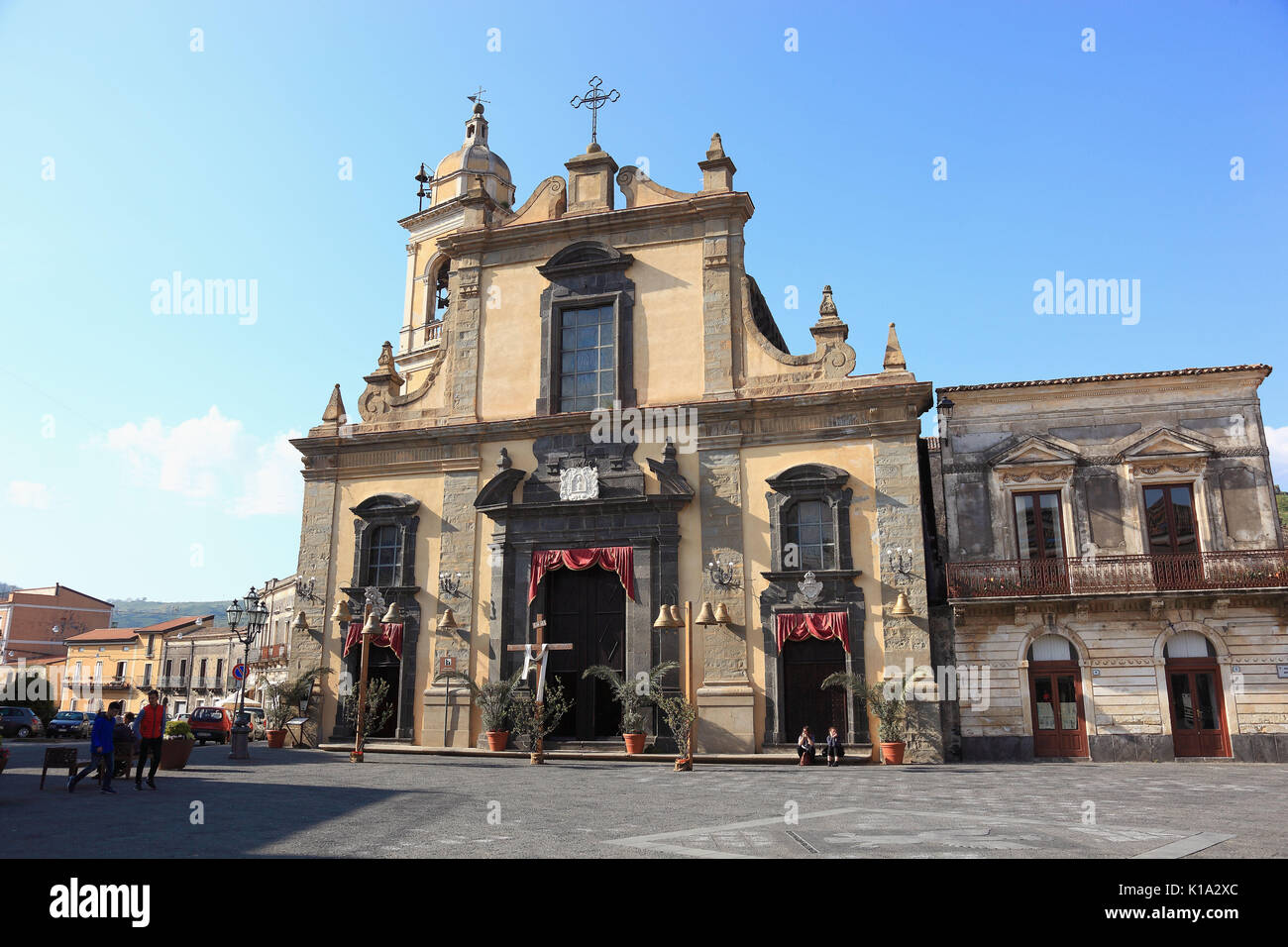 Sicily, town Linguaglossa, church Madonna delle Grazie in the center, Chiesa Madre Stock Photo