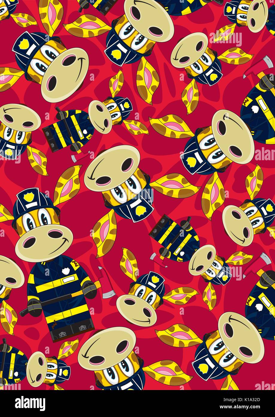 Cute Cartoon Giraffe Fireman Pattern Stock Vector Image & Art - Alamy