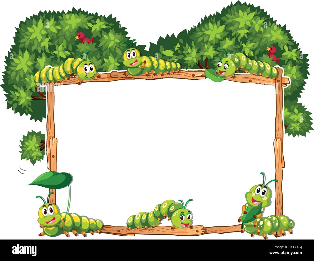 Border template with green caterpillars illustration Stock Vector Image ...