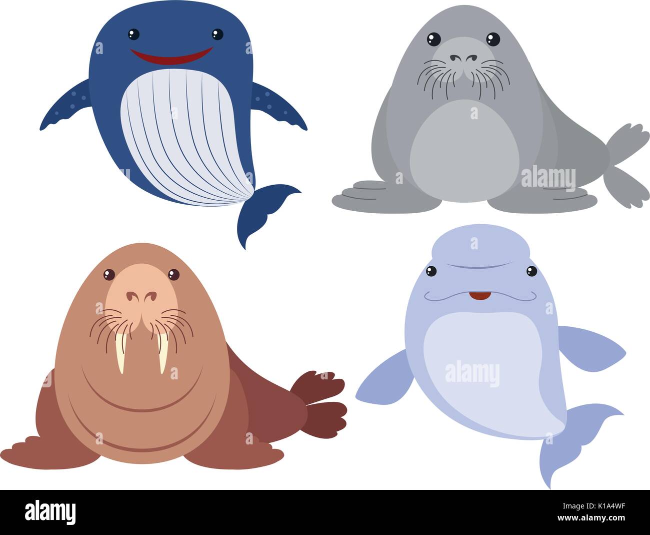 Sea animals on white background illustration Stock Vector