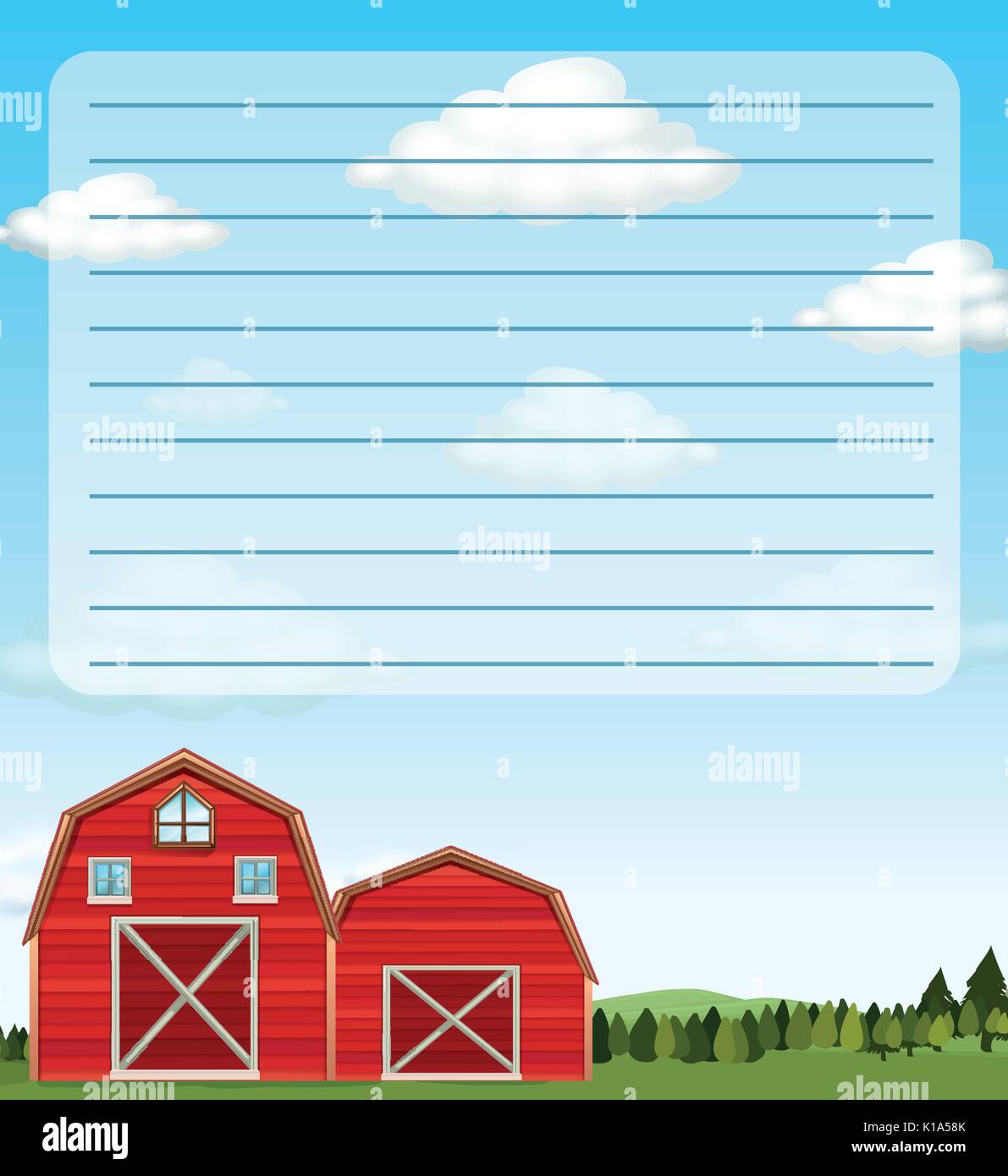 Paper template with red barns in field illustration Stock Vector Image ...
