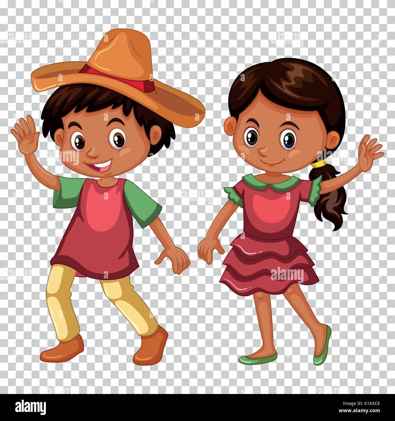 Mexican boy and girl in costume illustration Stock Vector
