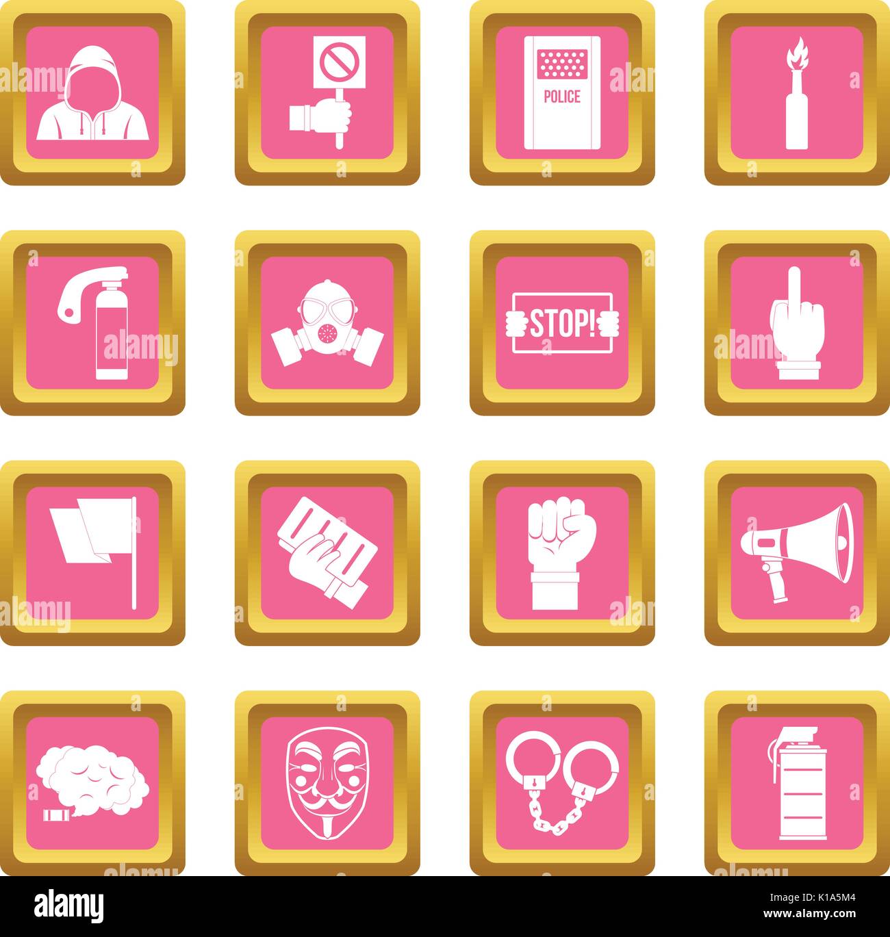 Protest icons pink Stock Vector