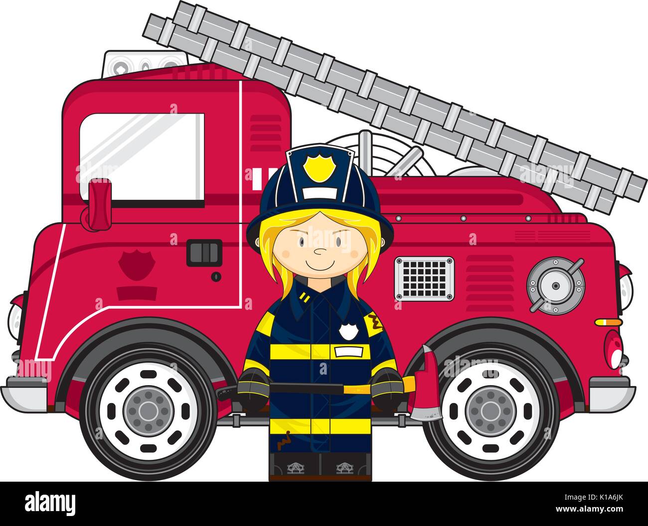 Cute Cartoon Fireman - Firefighter Fire Truck Vector Illustration Stock  Vector Image & Art - Alamy