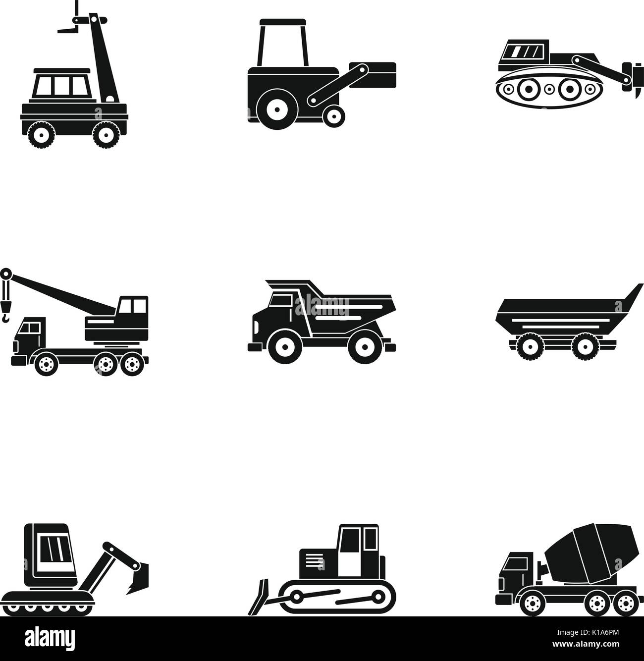 Construction heavy vehicle icon set, simple style Stock Vector