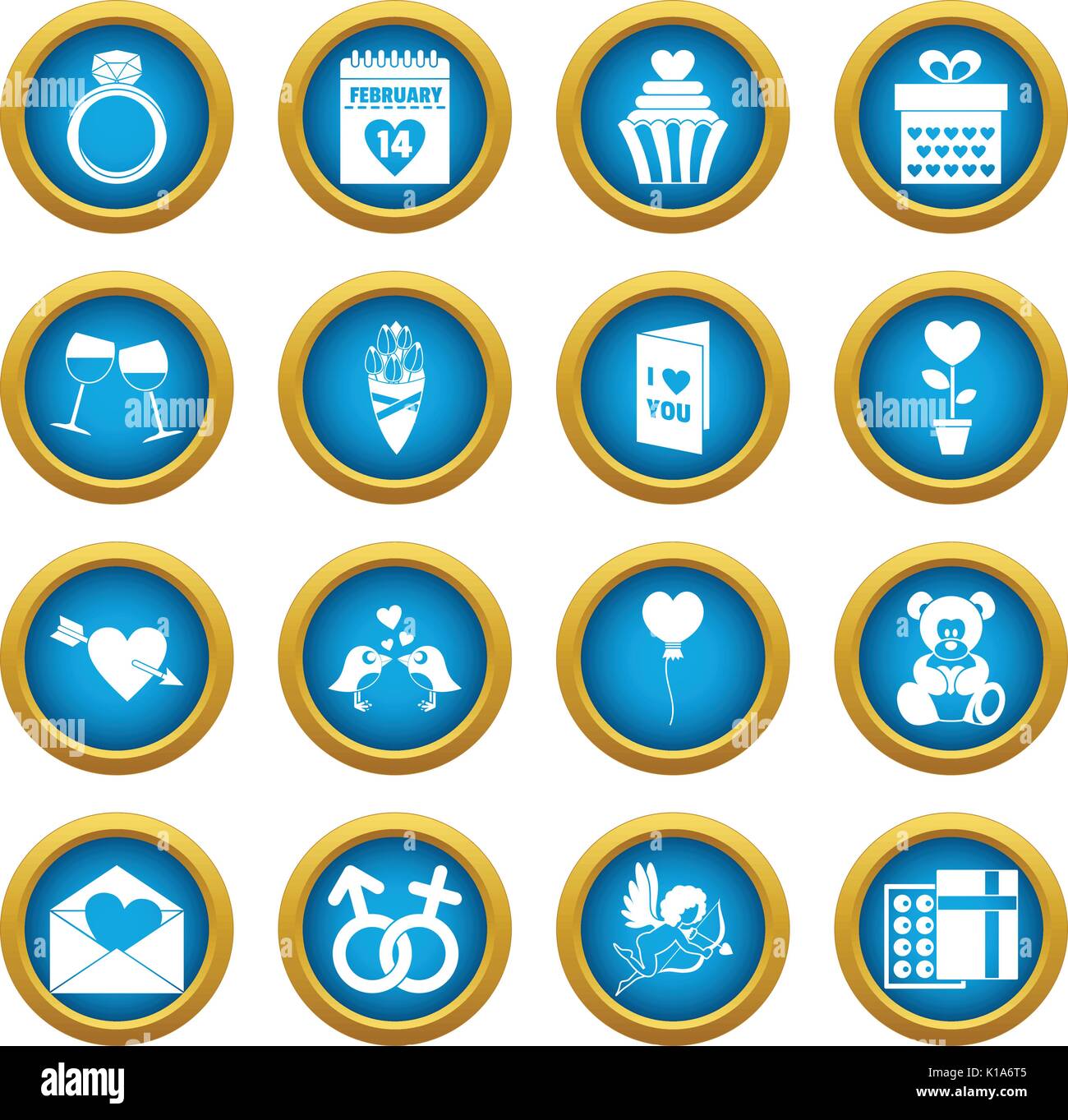 Saint Valentine icons blue circle set Stock Vector Image & Art - Alamy
