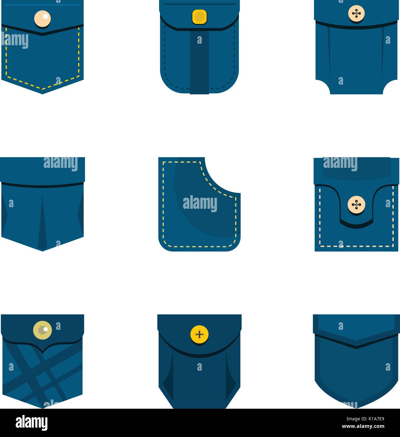 Blue pocket icon set, flat style Stock Vector Image & Art - Alamy