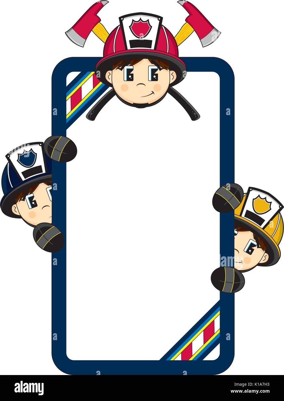 Cute Cartoon Fireman - Firefighter with Axe Vector Illustration Stock ...