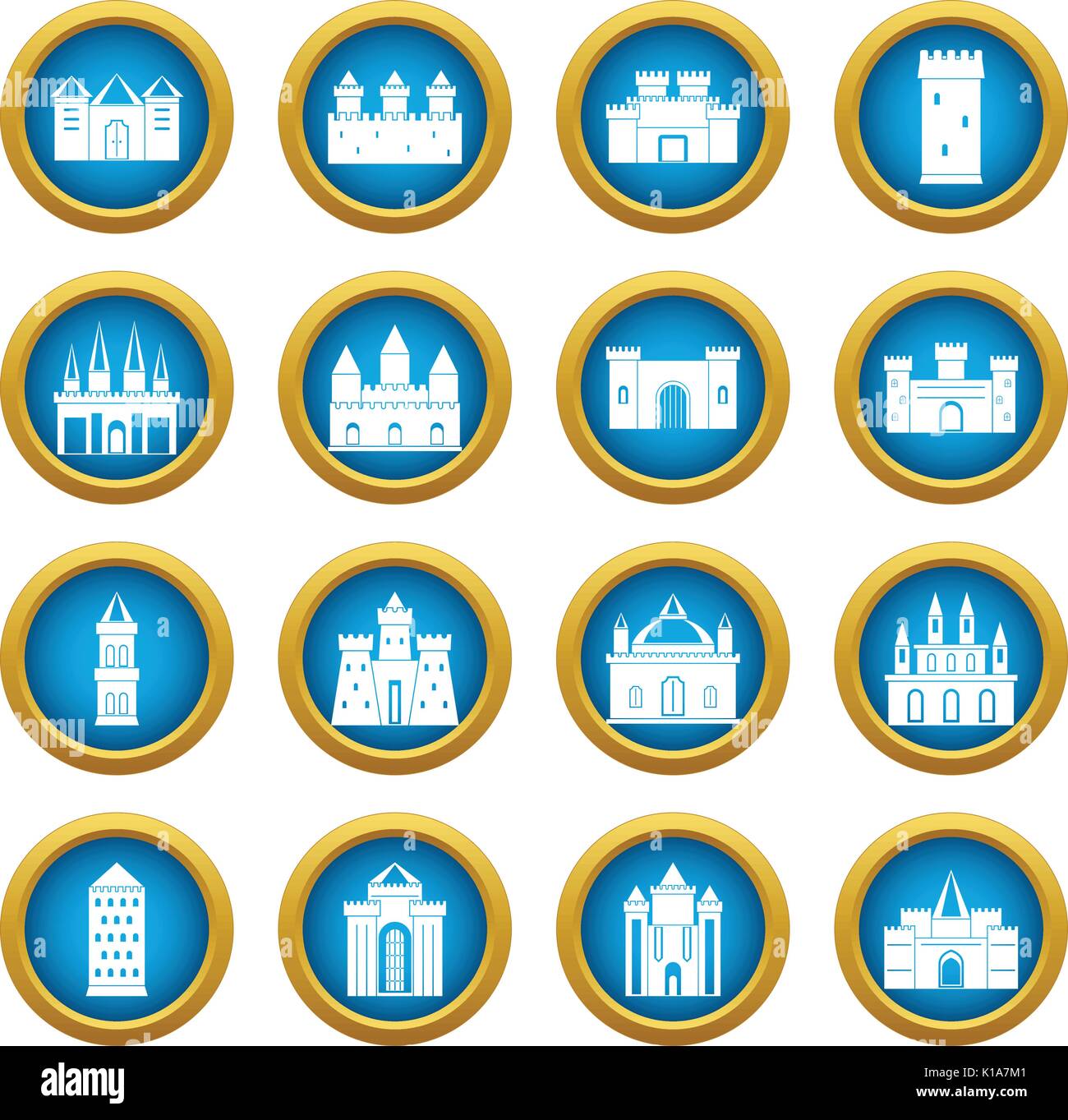 Towers and castles icons blue circle set Stock Vector Image & Art - Alamy