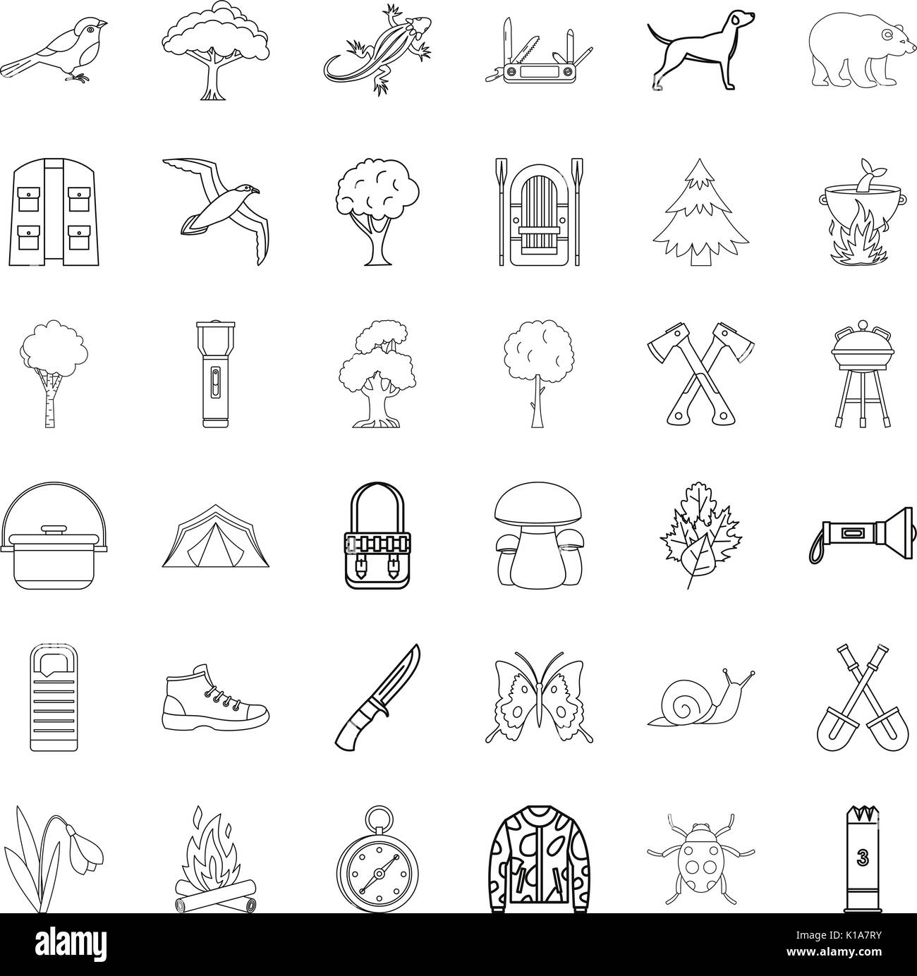 Compass icons set, outline style Stock Vector