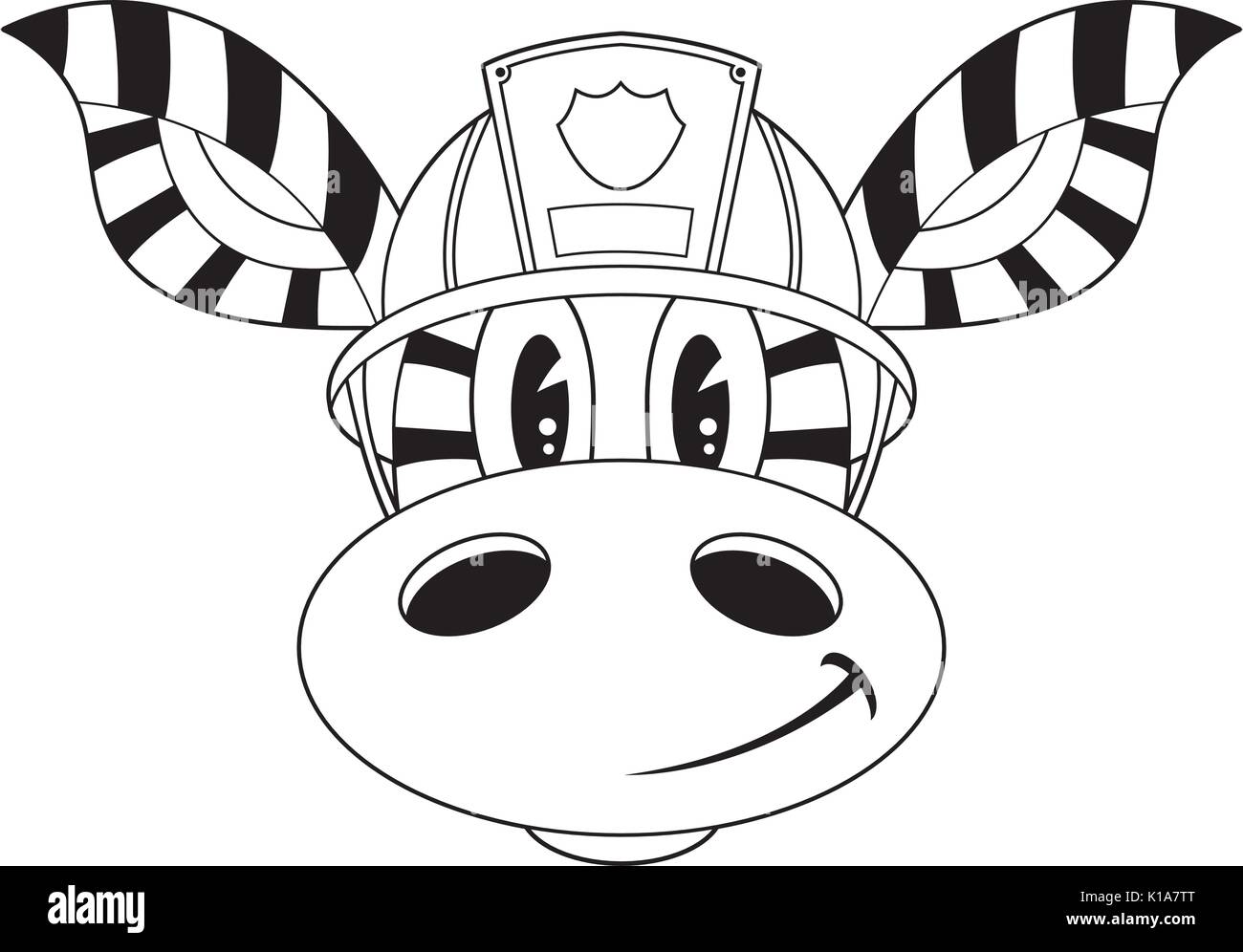 Cute Cartoon Zebra Fireman - Firefighter Line Art Illustration Stock ...