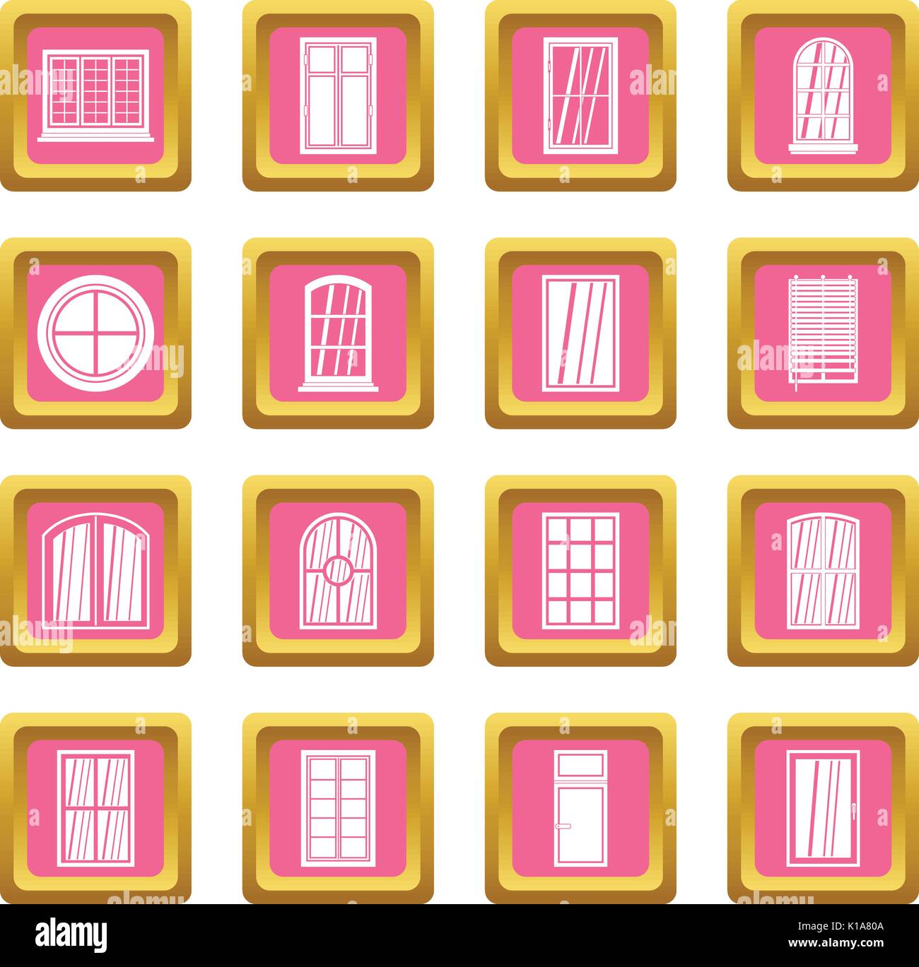 Plastic window forms icons pink Stock Vector
