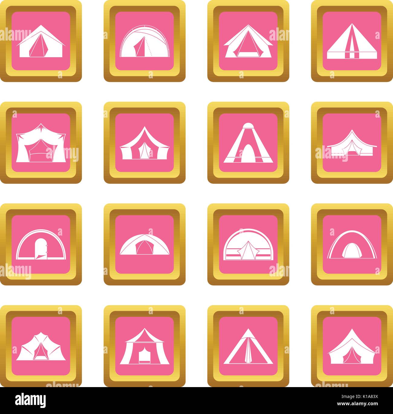 Tent forms icons pink Stock Vector