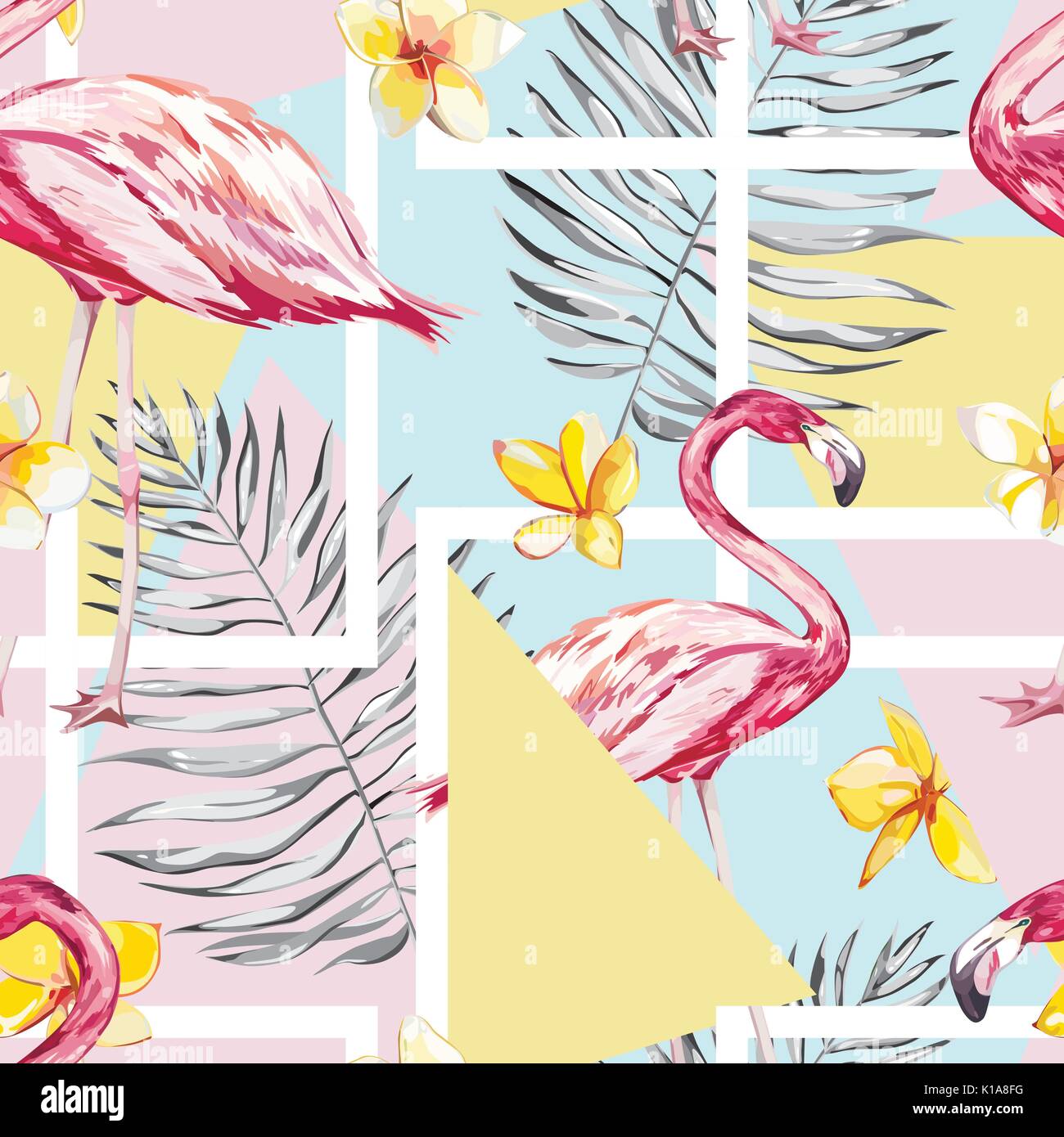 Seamless pattern with tropical Flamingo and leaves. Element for design ...