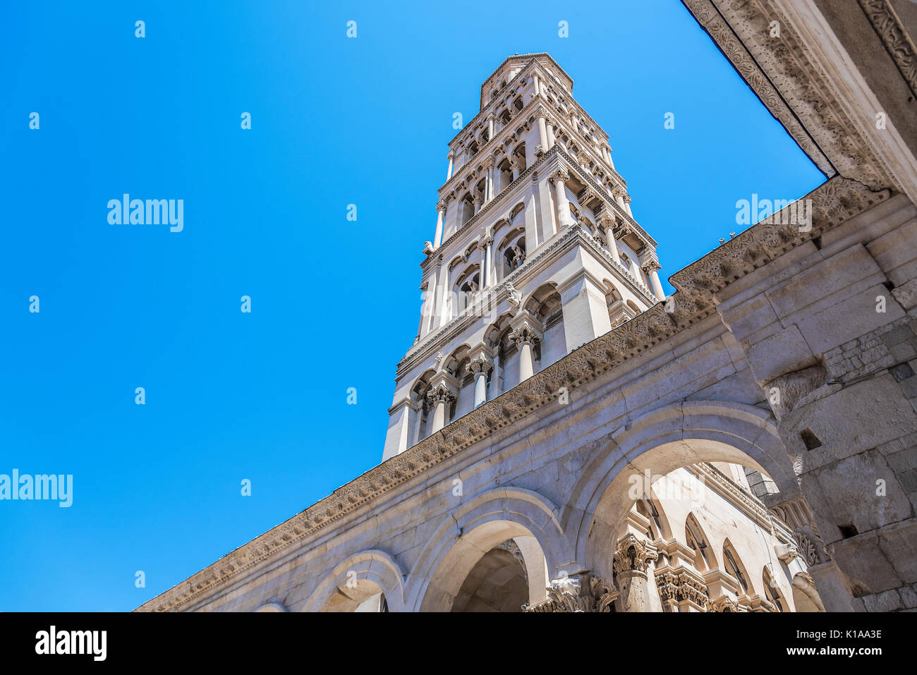 Cathedral of St. Duje and the old city in the city of Split. Stock Photo