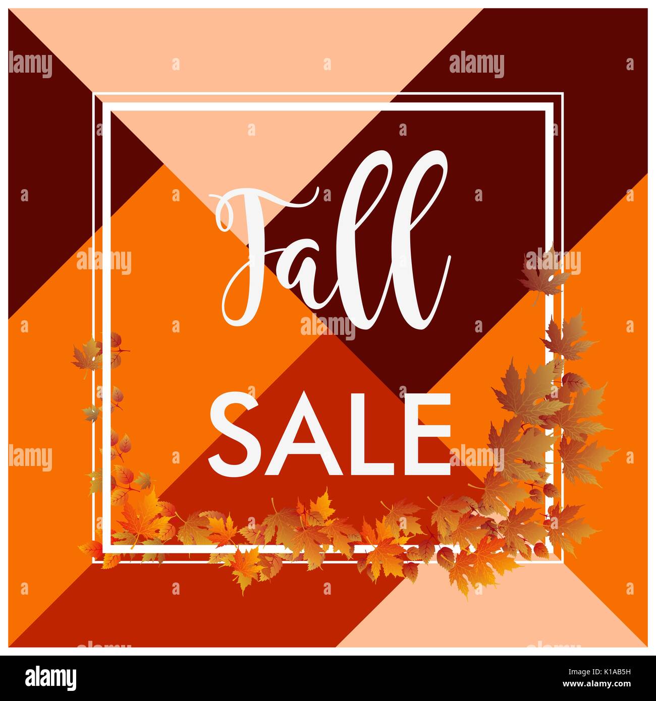 fall sale banner square border and brown leaves Stock Vector Image
